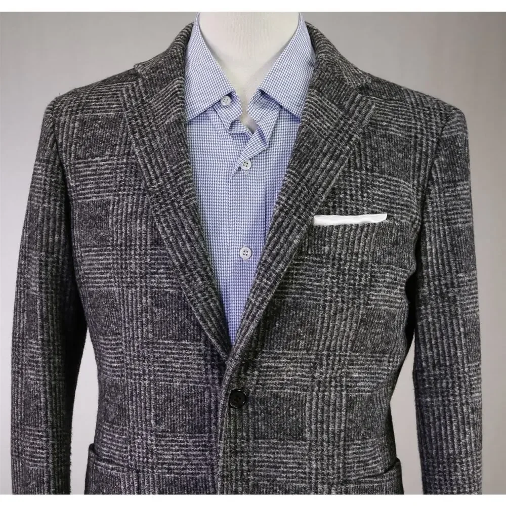 Paul Stuart Current Gray Black Basket Weave Patch Pocket Sweater Blazer 38S